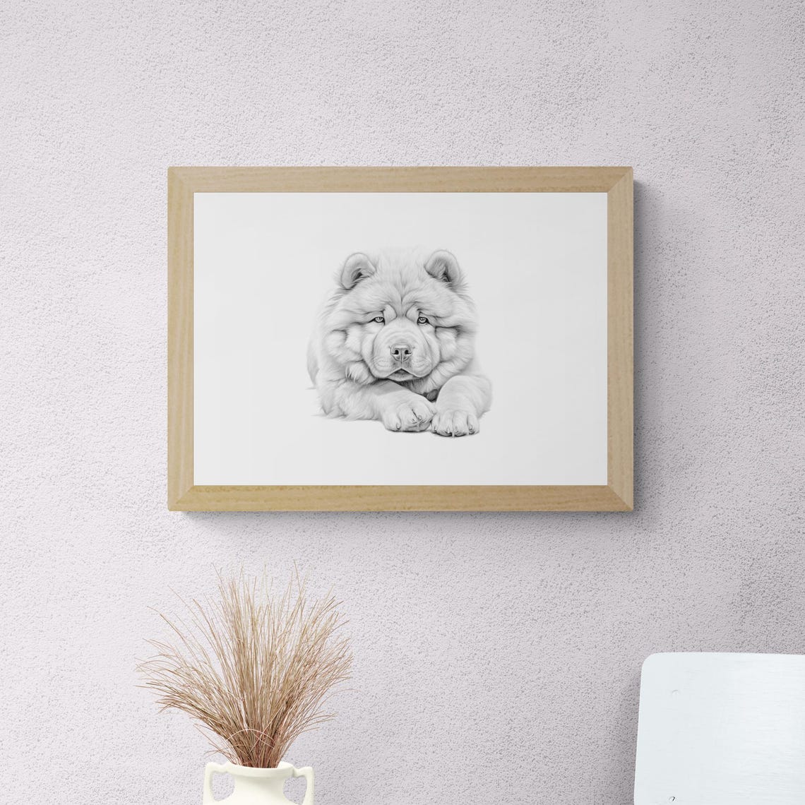 Chow Chow Puppy Round Fluffy Chow Pup Pencil Sketch Portrait Print - Image 2