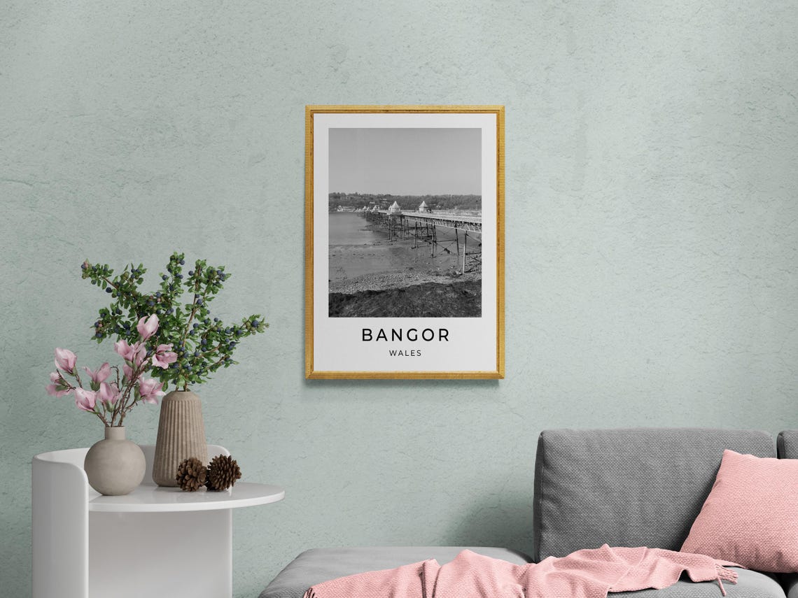 Bangor Wales Victorian Pier Over The Water At Low Tide View Poster - Image 2