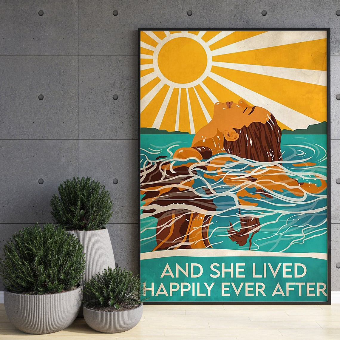 Woman Floating In Ocean Sunshine Happily Ever After Art Poster - Image 3