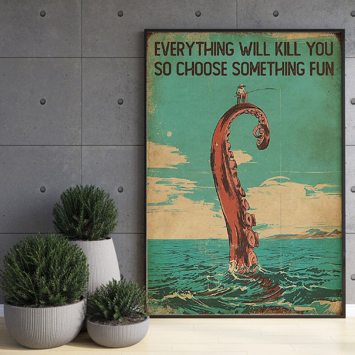 Tentacles Man Fishing Vintage Poster, Retro Humor - Image 3