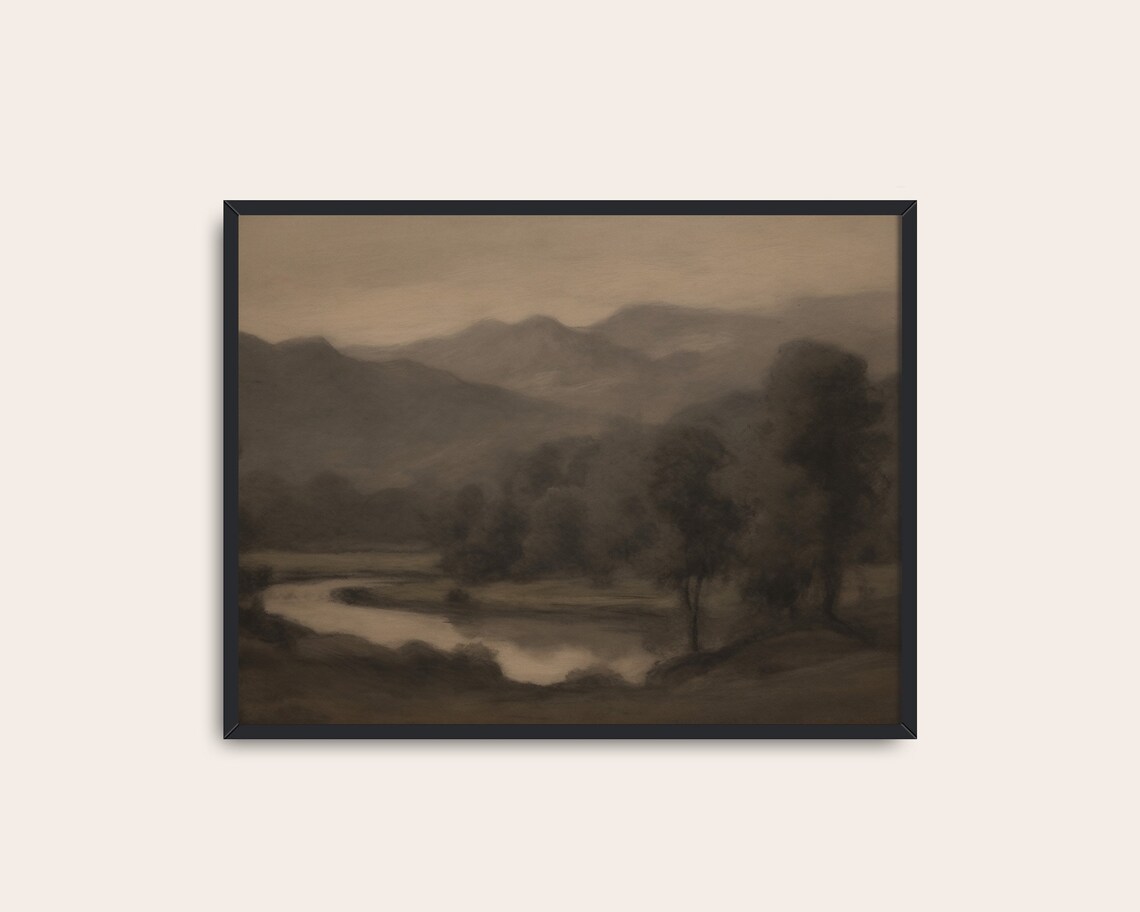 Dark Nature Vintage Mountains Forest Landscape Art Print - Image 3