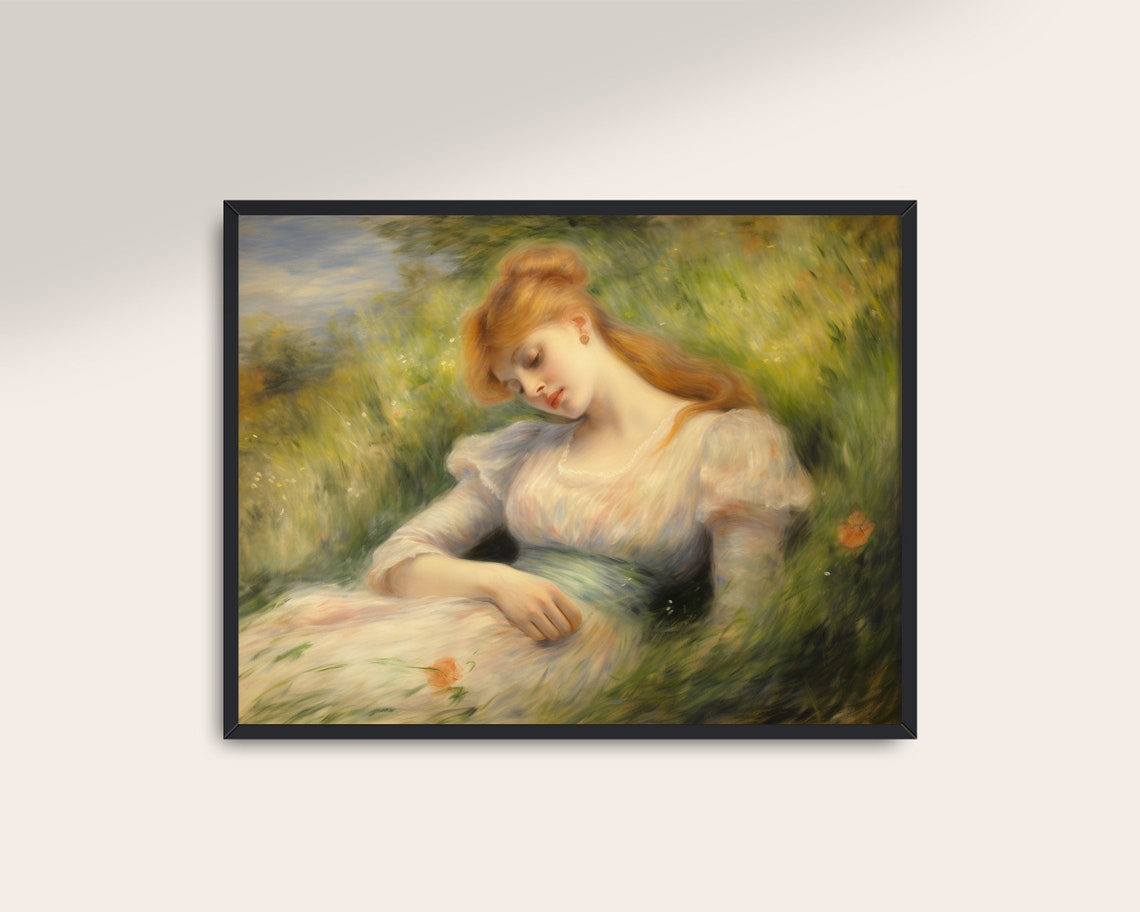 Red Haired Woman Sleeping In Summer Meadow Vintage Portrait Poster - Image 3