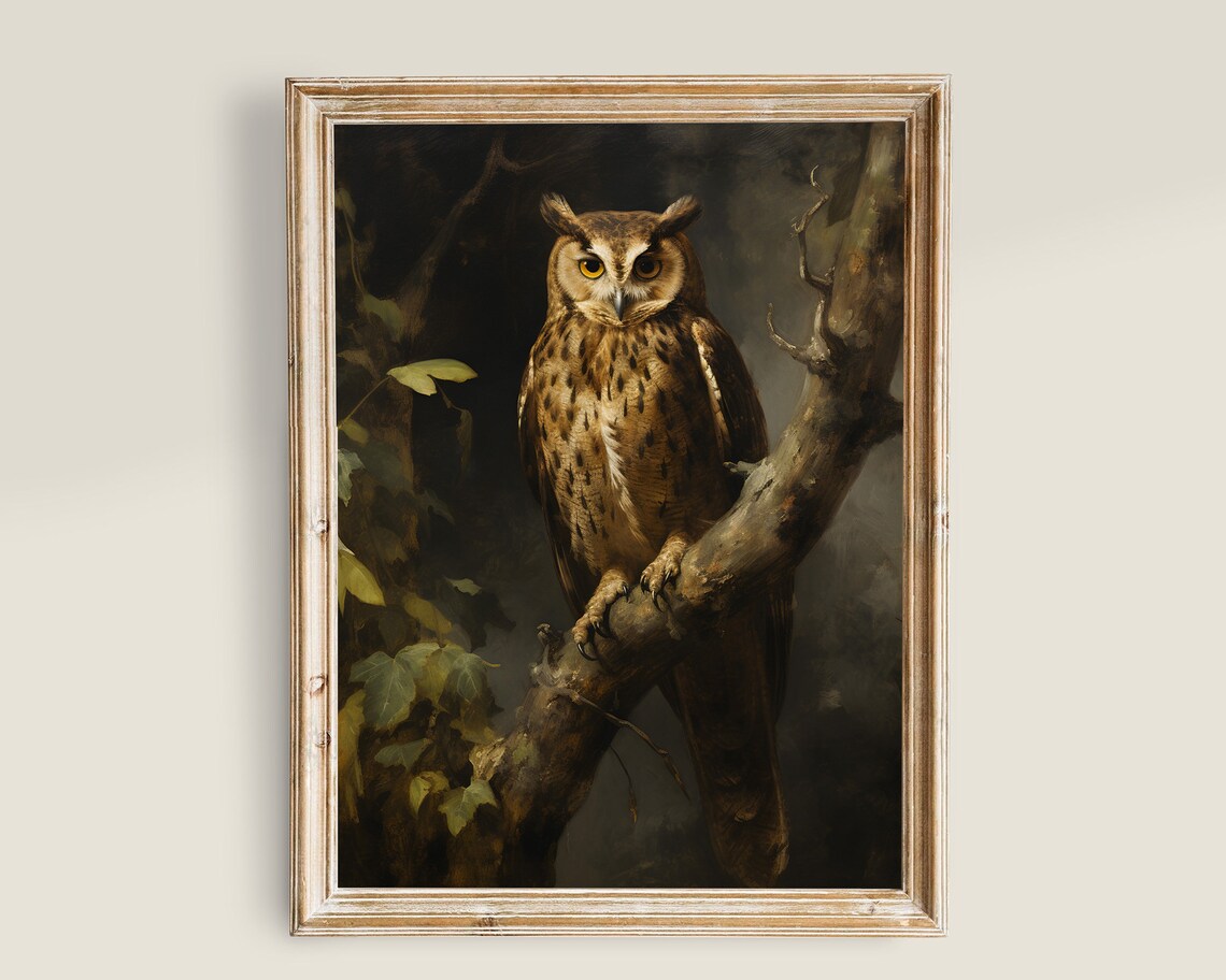 Vintage Owl Dark And Moody Wall Art Print
