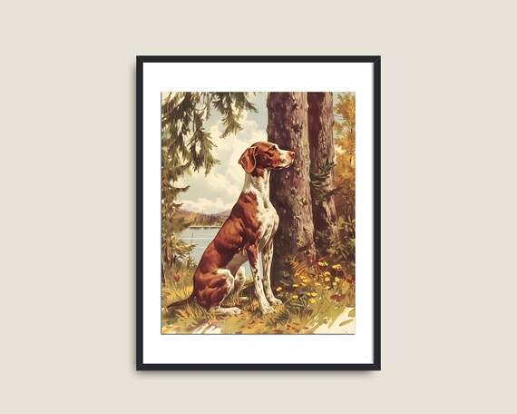 Hunting Dog Vintage Art Art Vintage Dog Animal Art Moody Dark Academia Decor Animal Illustration Print