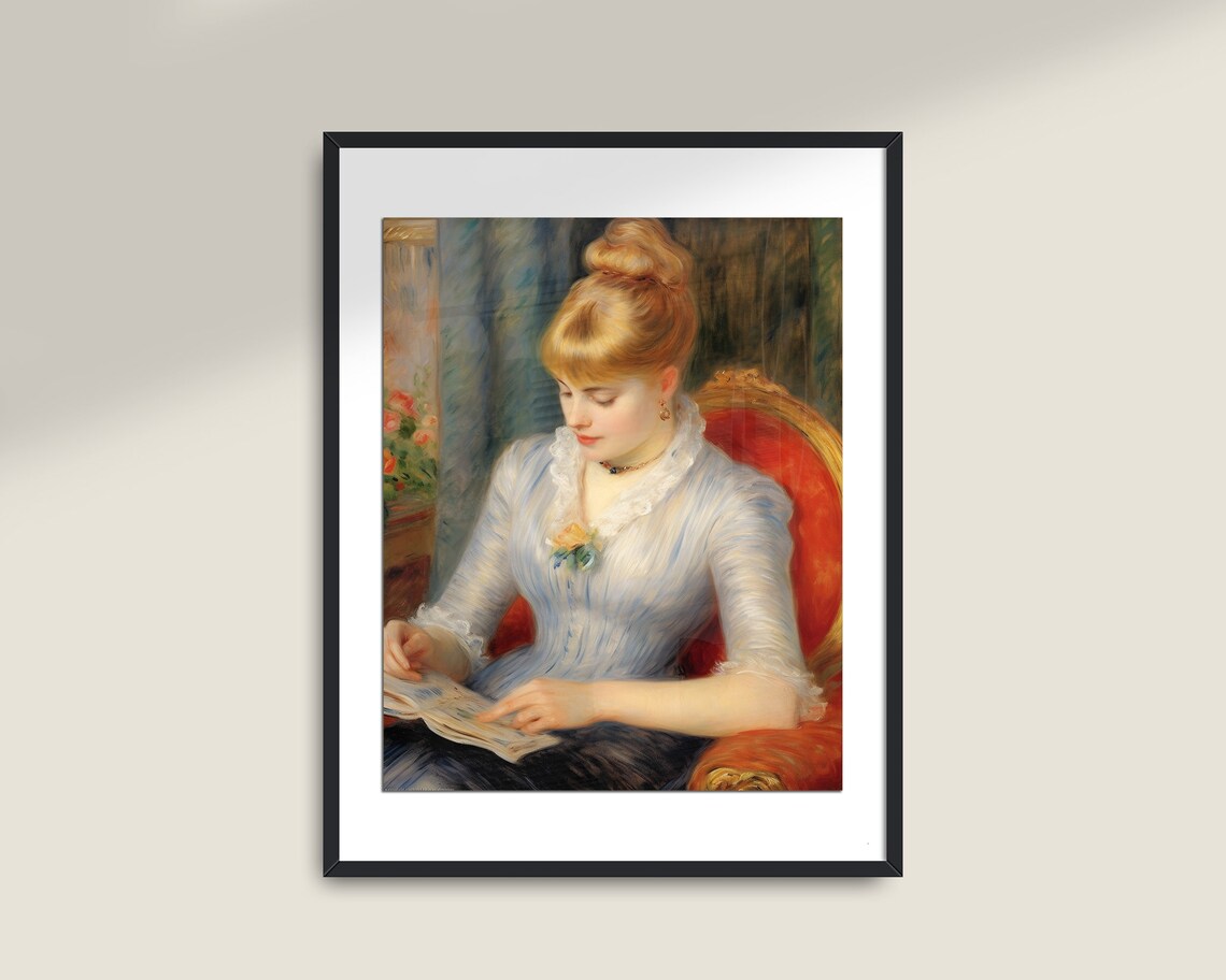 Woman Reading Seated Impressionist Vintage Book Lover Wall Art - Image 2