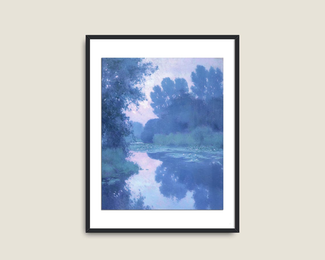 Purple Water Lilies On Pond Impressionist Style Botanical Poster - Image 2