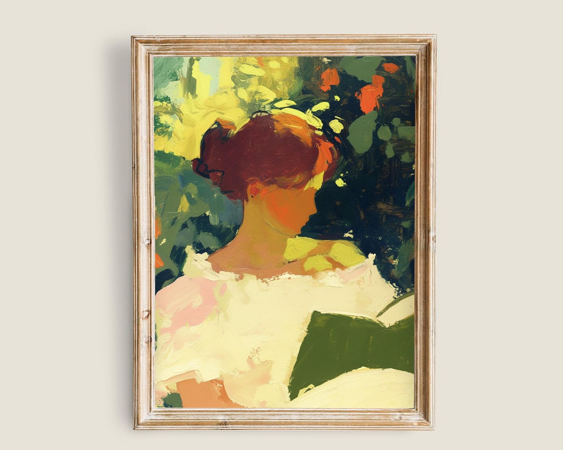 Impressionist Woman Reading Outdoors Sunlit Garden Portrait Poster
