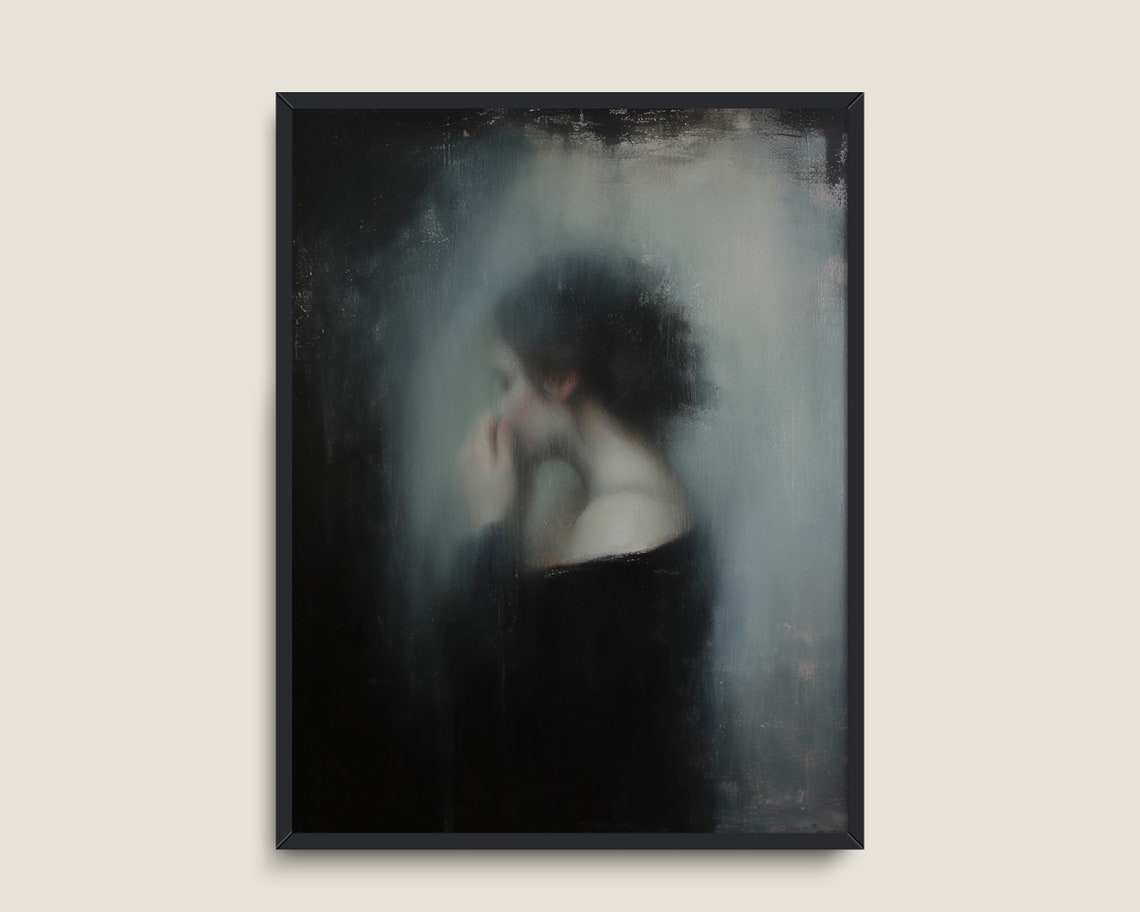 Victorian Woman Shadowed Profile Portrait Dark Academia Gothic Print - Image 3
