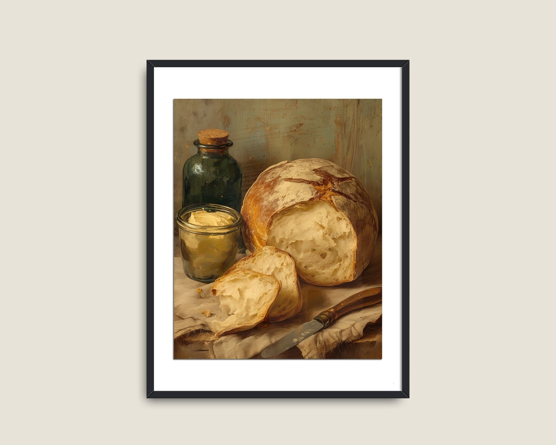 Fresh Bread With Butter Jar Rustic Country Kitchen Still Life Poster - Image 2