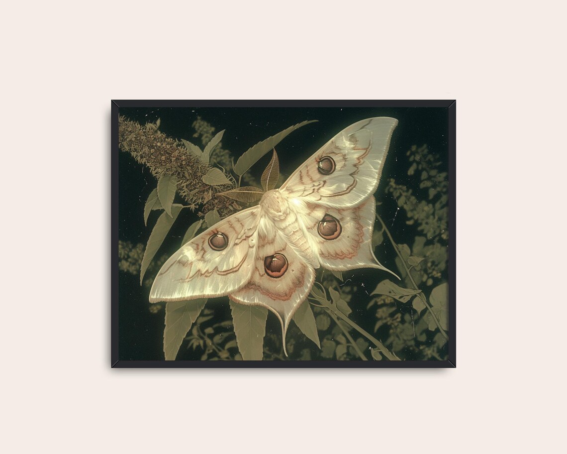 White Moth Vintage Butterfly Print Light Academia Decor Art Antique Moth Insect Art Moody Dark Prints - Image 3