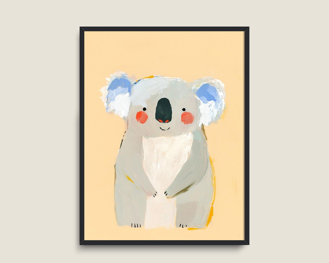 Cute Cartoon Koala Smiling Soft Peach Nursery Kids Animal Wall Art - Image 3