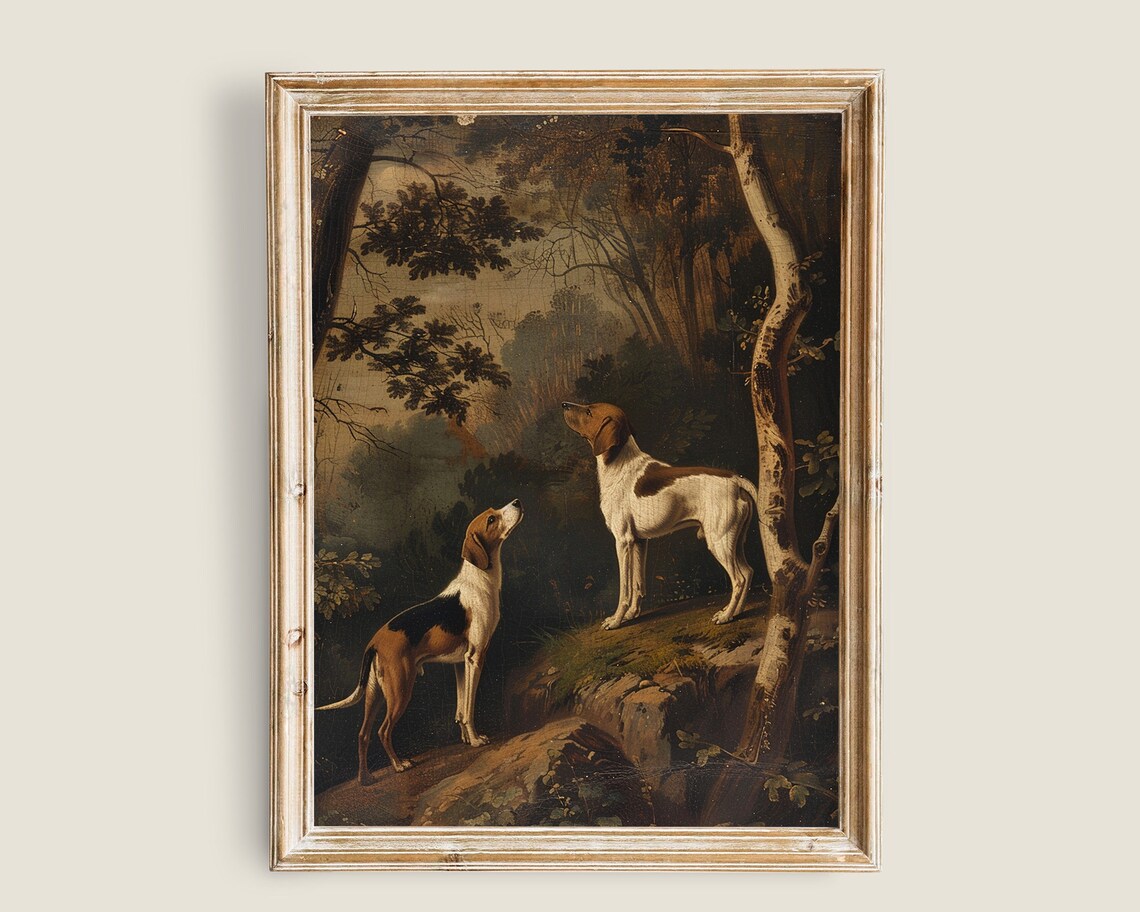 Hunting Dogs Vintage Art Print, Dark Academia Decor - Image 3