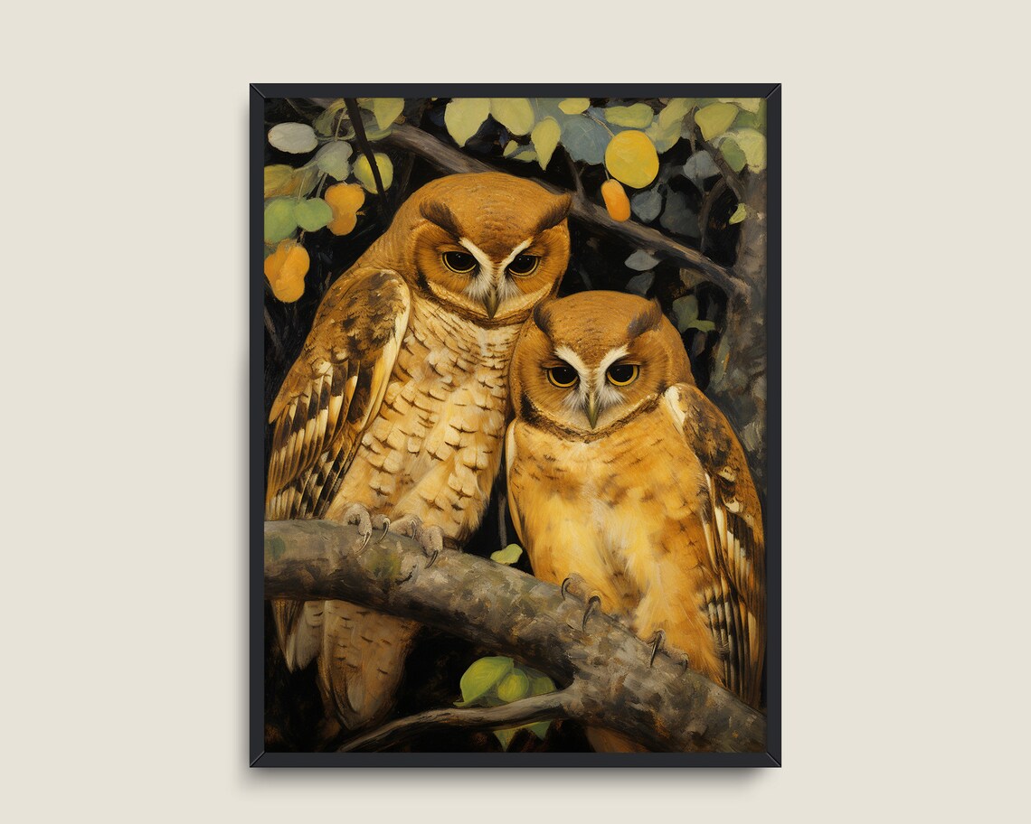 Vintage Owl Painting, Dark Academia Nature Art - Image 3