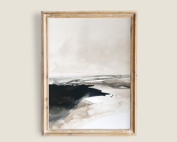 Black And White Abstract Landscape Painting Minimalist Neutral Print Wall Art Elegant Decor Modern Art Neutral Wall Decor