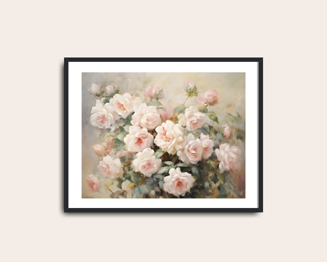 Pink Rose Bush Painting, Vintage Cottagecore Art Print - Image 2