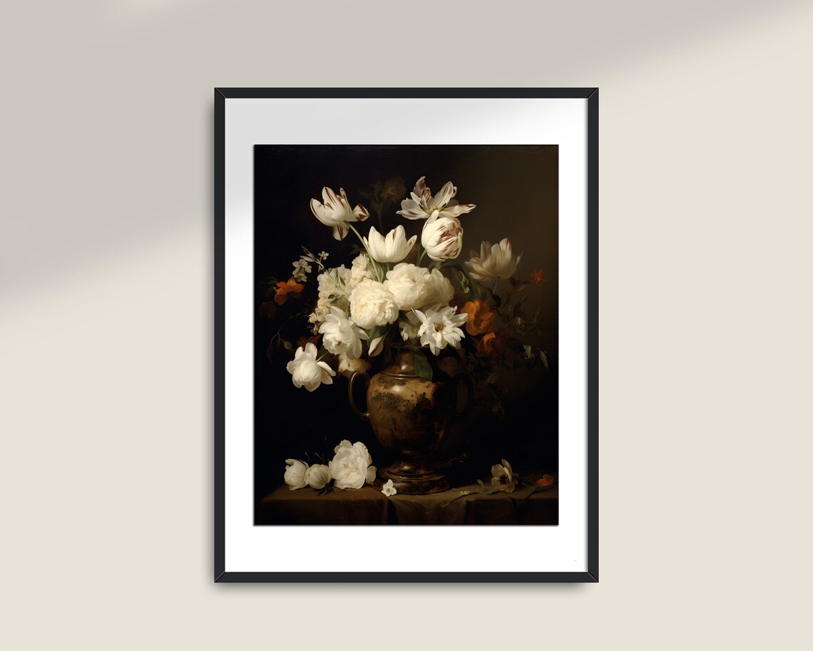 Moody Dark Flowers Painting, Victorian Floral Art - Image 2