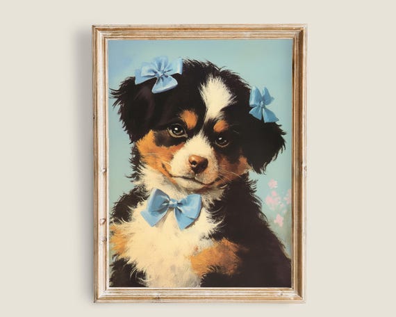 Australian Shepherd Vintage Art Art Vintage Animal Art Cute Dog Puppy Wall Art Aussie Dog