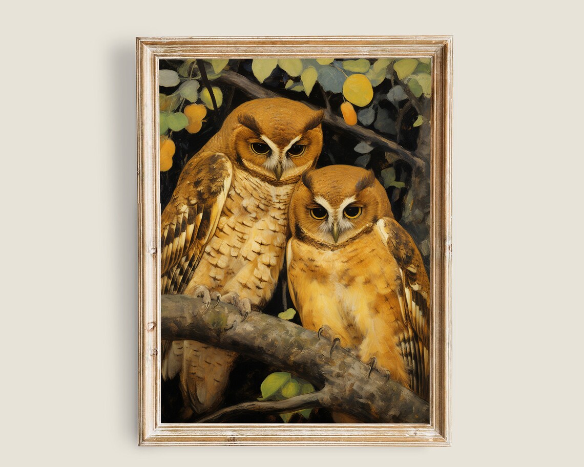 Vintage Owl Painting, Dark Academia Nature Art
