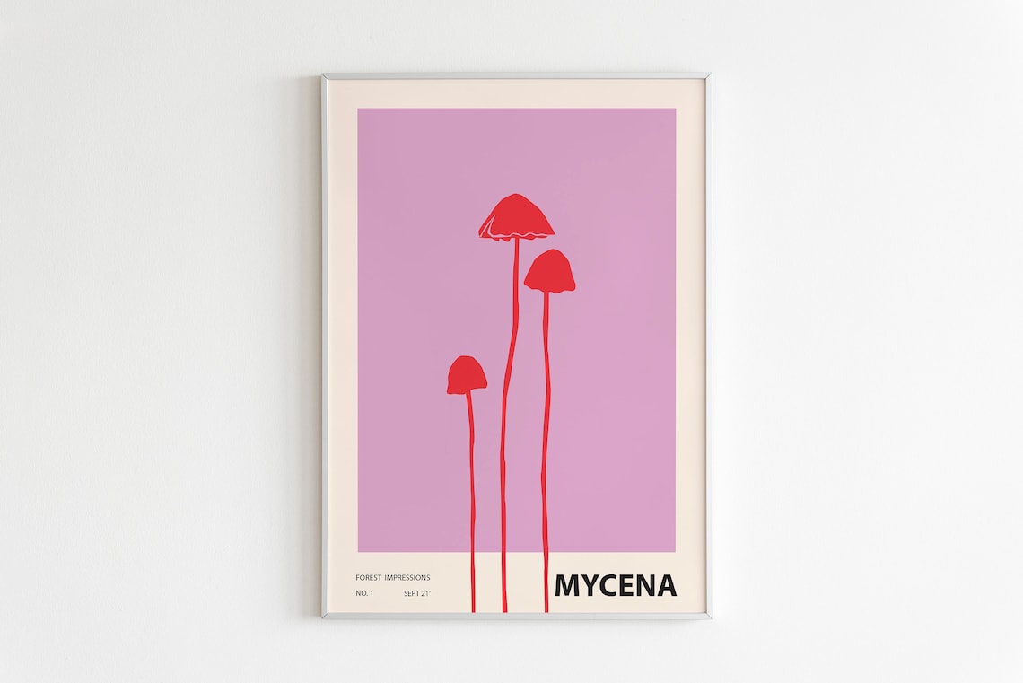 Colorful Mushroom Illustration Art Print, Eclectic Decor
