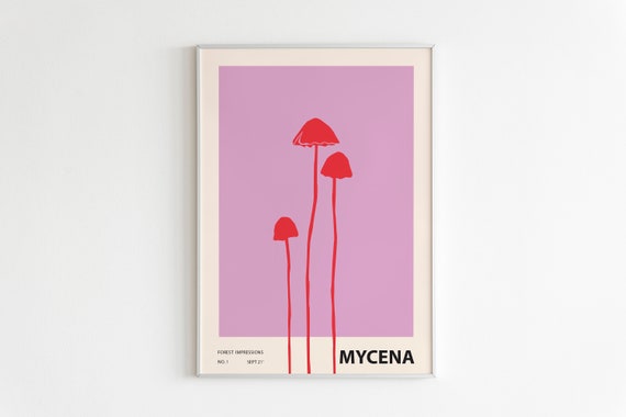 Colorful Mushroom Illustration Art Print, Eclectic Decor