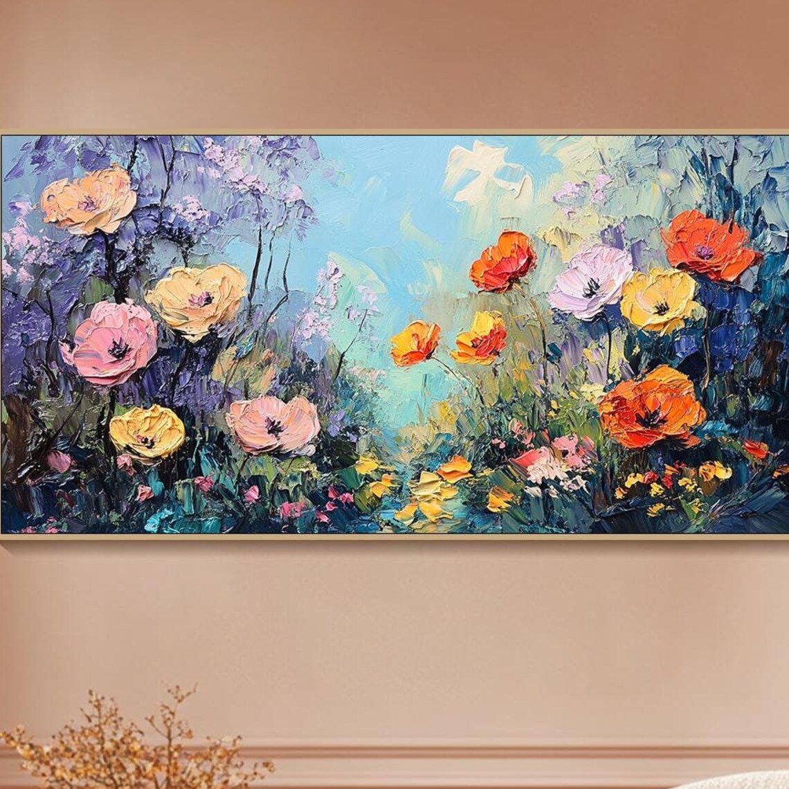 Colorful Impasto Poppies In Bloom Vibrant Floral Field Wall Art