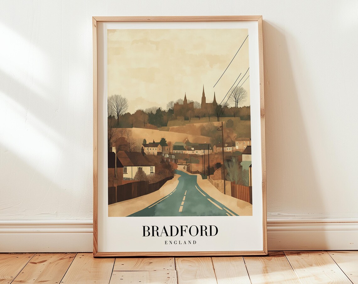 Bradford England Countryside Road Retro Warm Minimalist Travel Poster
