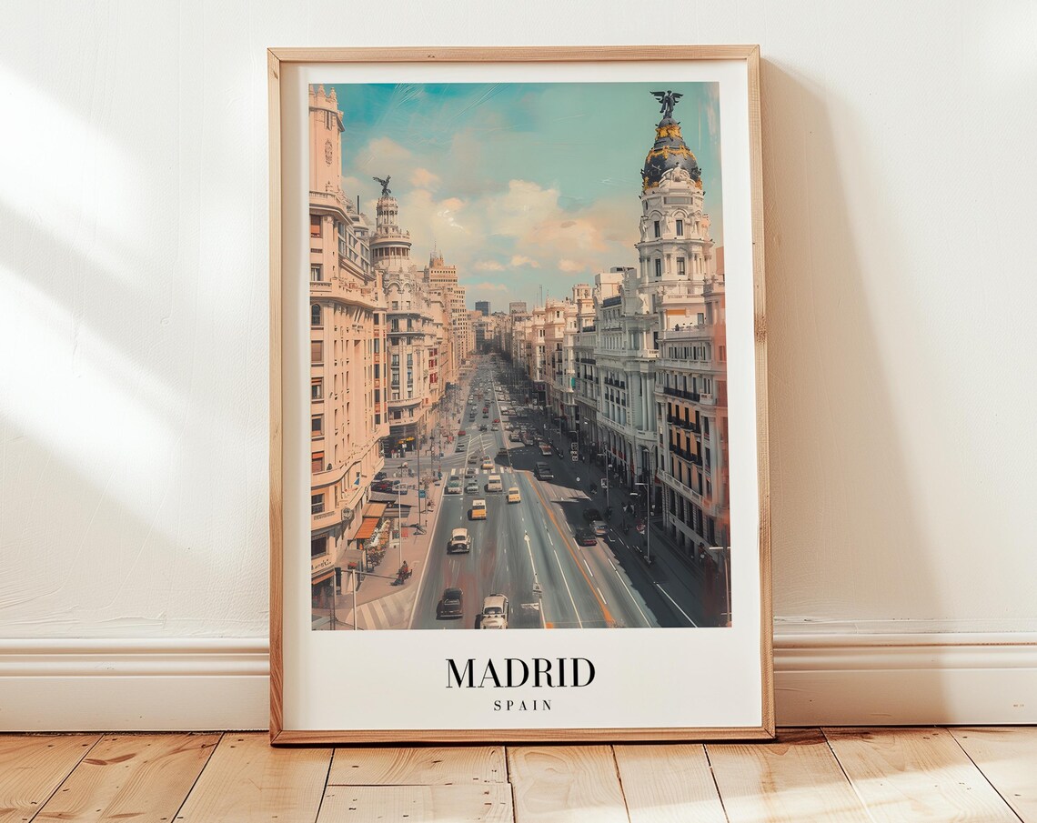 Madrid Spain Gran Via Boulevard Historic Vintage Style Travel Poster