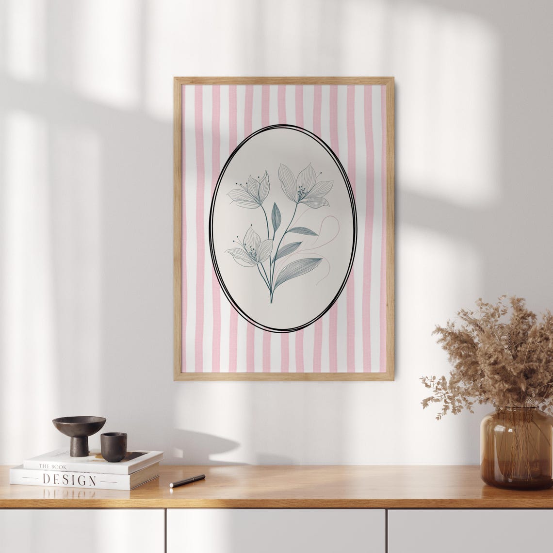Vintage Pink Striped Floral Nursery Decor Art Print - Image 2