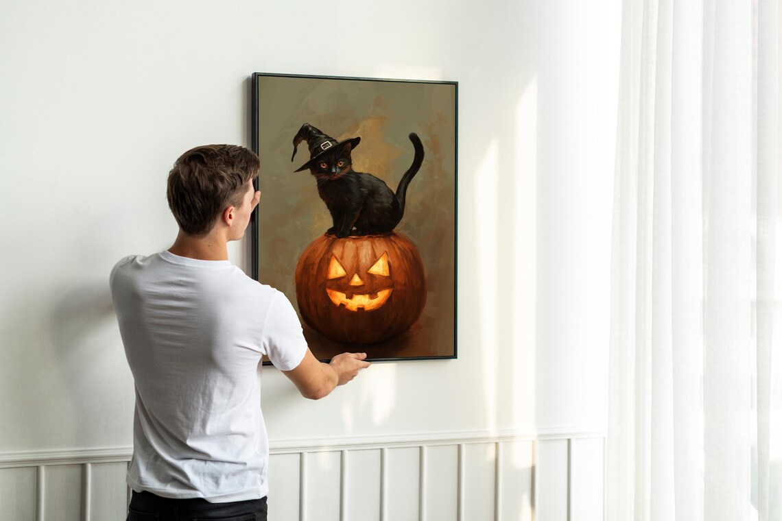 Cute Black Cat Halloween Vintage, Cat In Pumpkin - Image 6