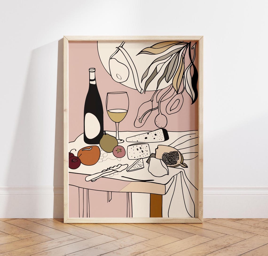 Wine Cheese Feast Matisse Style Retro Kitchen Food Art Print
