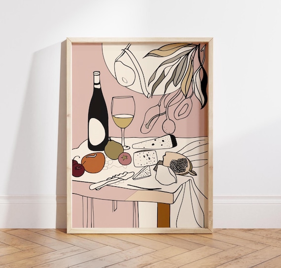 Wine Cheese Feast Matisse Style Retro Kitchen Food Art Print