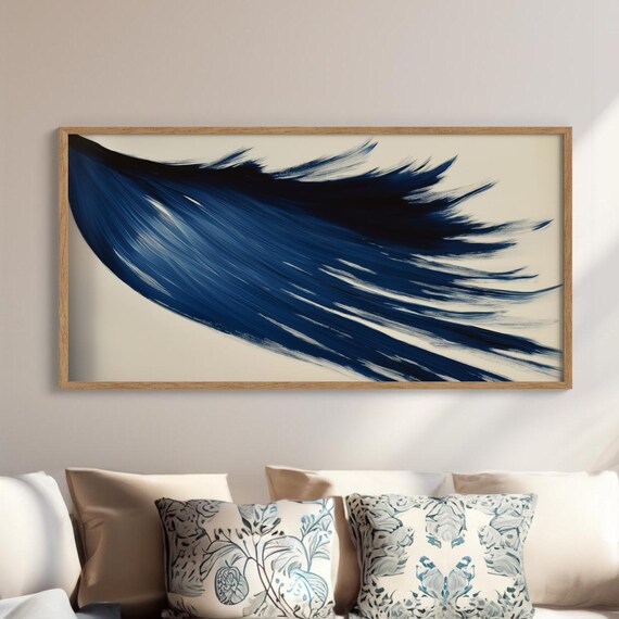 Bold Blue Brushstroke Abstract Art Deep On White Canvas Modern Minimalist Wall Decor For Contemporary Living Room Oil Painting