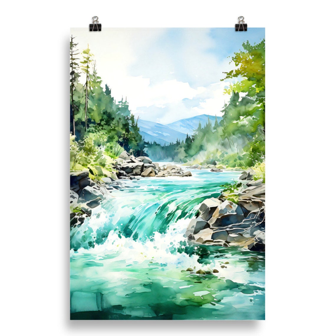 Mountain River Watercolor Painting Art Print - Image 5