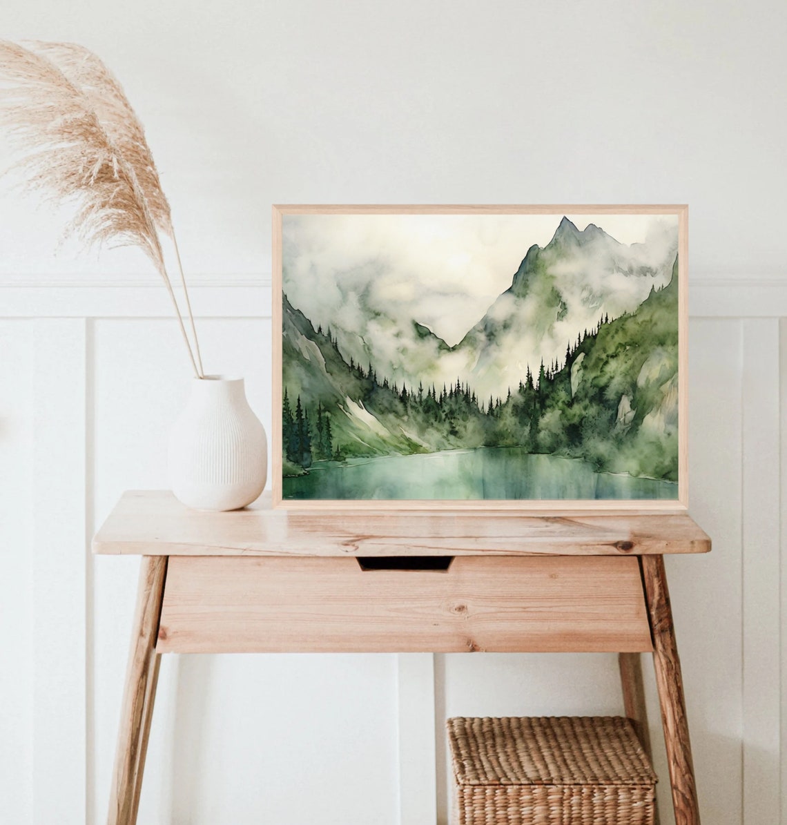 Mountain Lake Watercolor Painting Art Print - Image 2