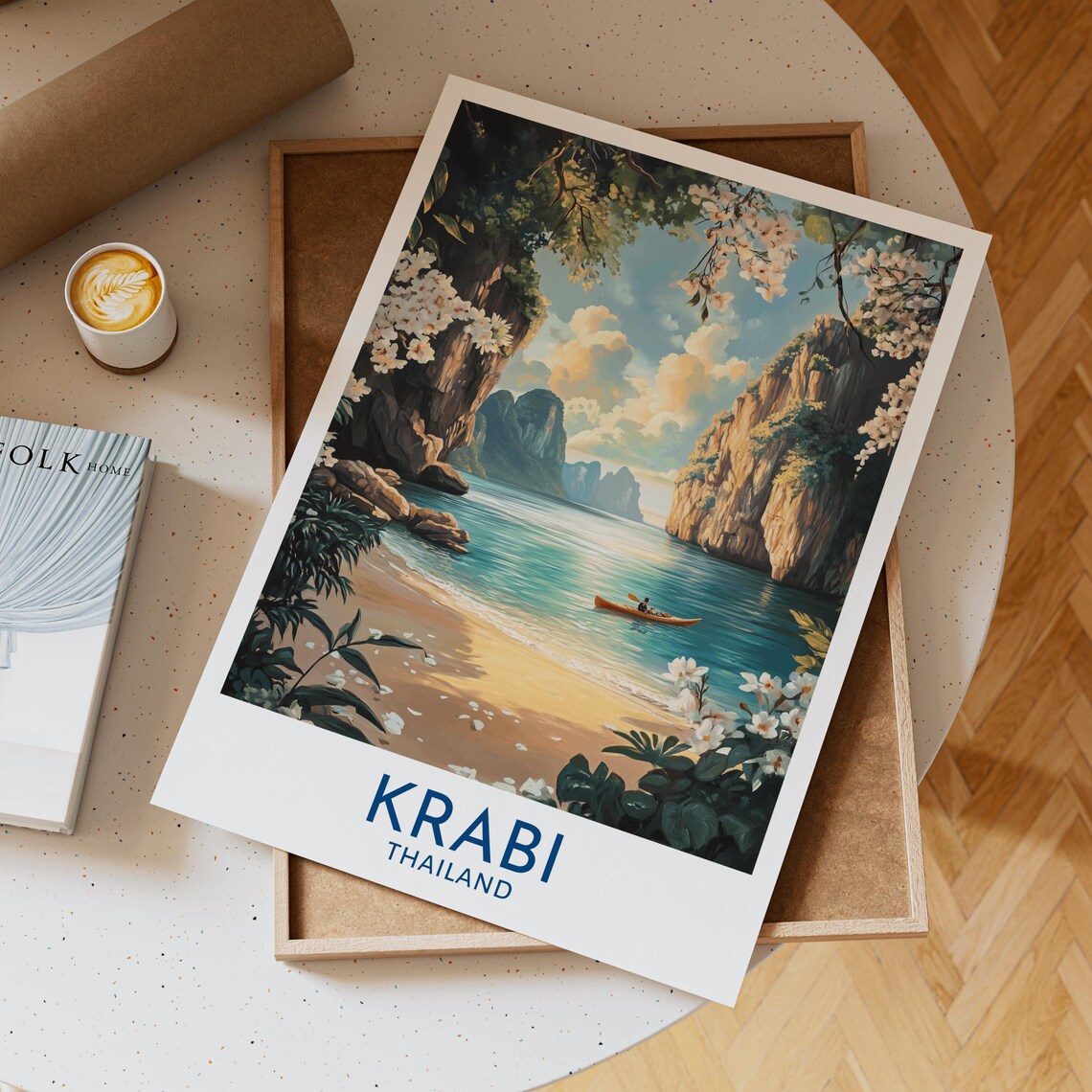 Krabi Thailand Kayak Lagoon Tropical Blossom Beach Travel Poster