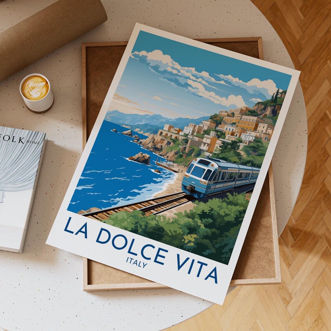 La Dolce Vita Italy Train Coast Unframed Vintage Travel Poster Design