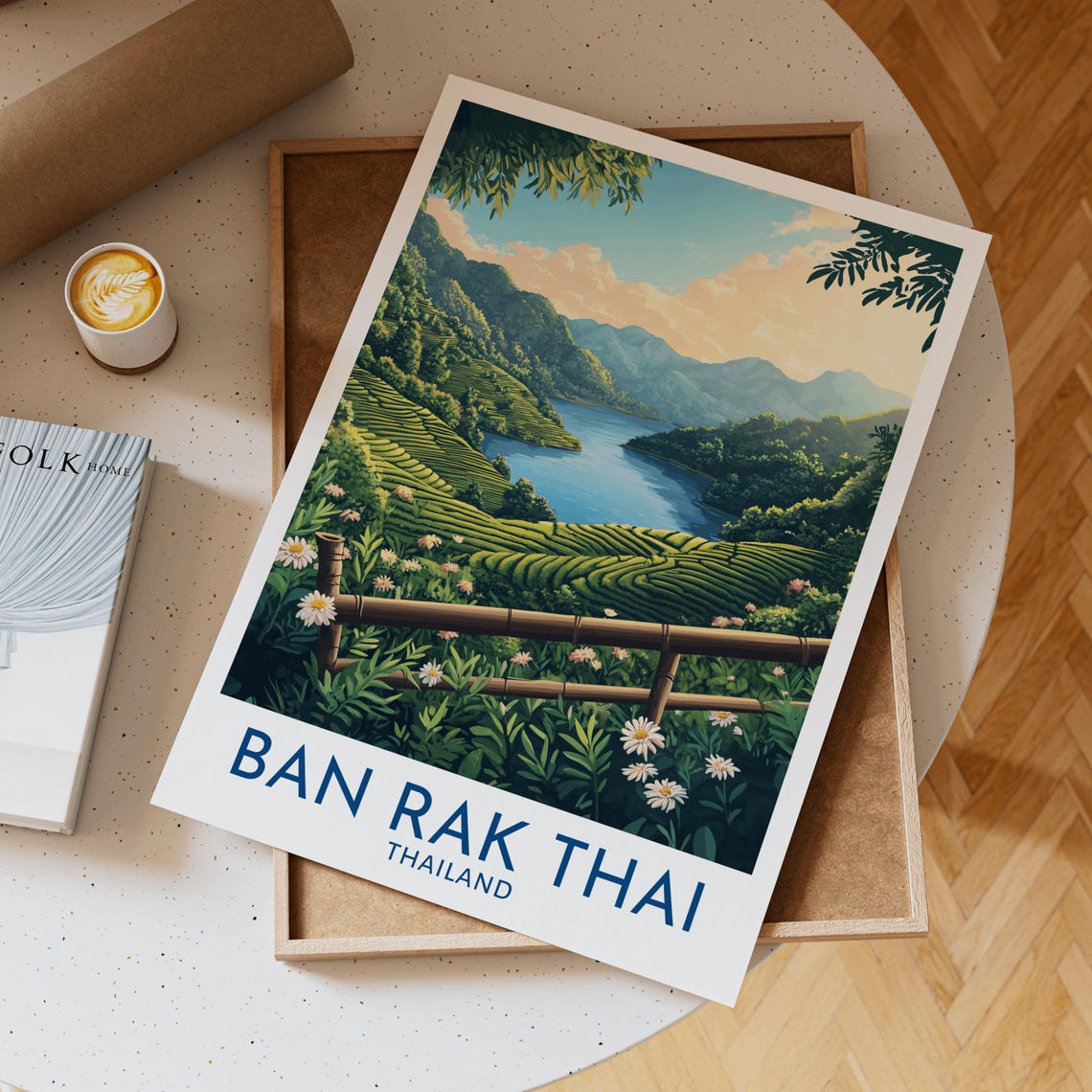 Ban Rak Thai Thailand Terraces White Border Botanical Travel Poster