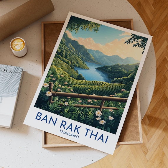 Ban Rak Thai Thailand Terraces White Border Botanical Travel Poster