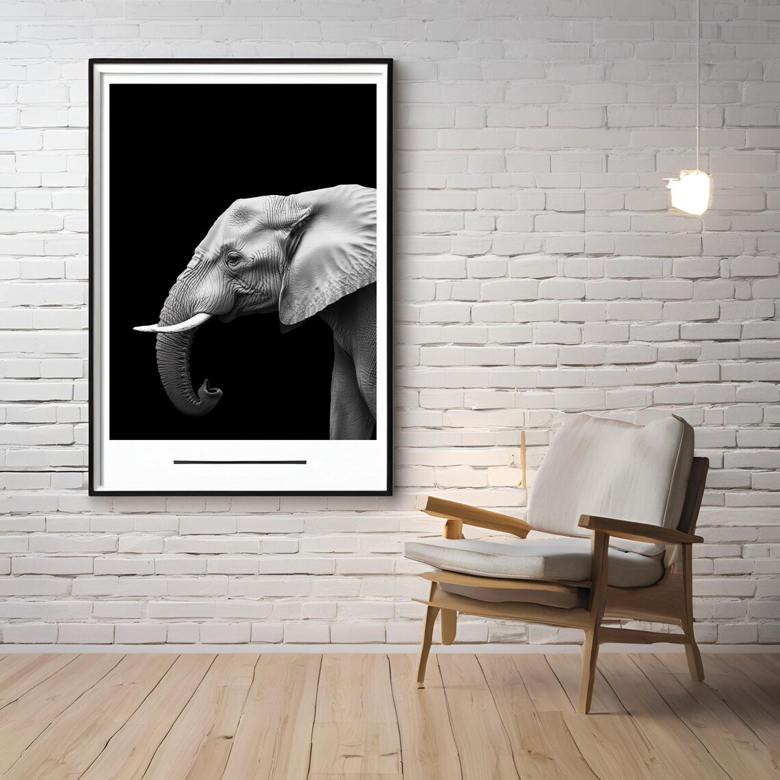 Black and White Elephant Profile Photo Minimalist Wildlife Poster - Image 4