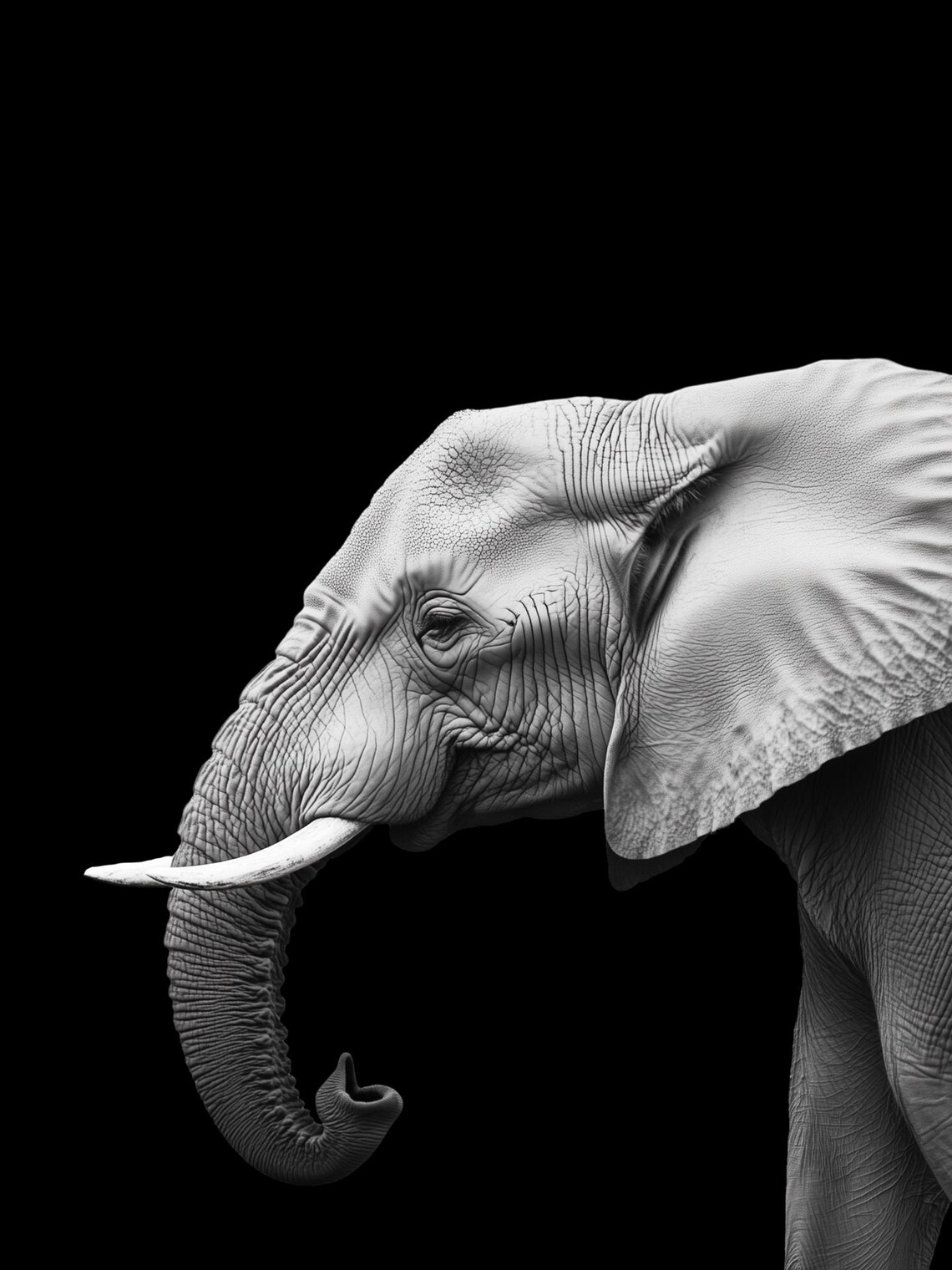 Black and White Elephant Profile Photo Minimalist Wildlife Poster - Image 5