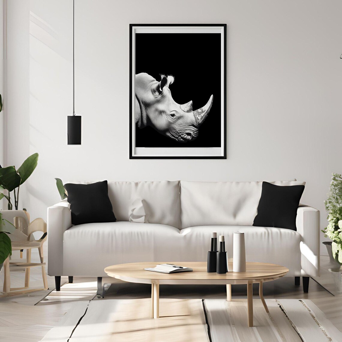 Black and White Rhino Portrait Striking Minimalist Wildlife Poster - Image 3