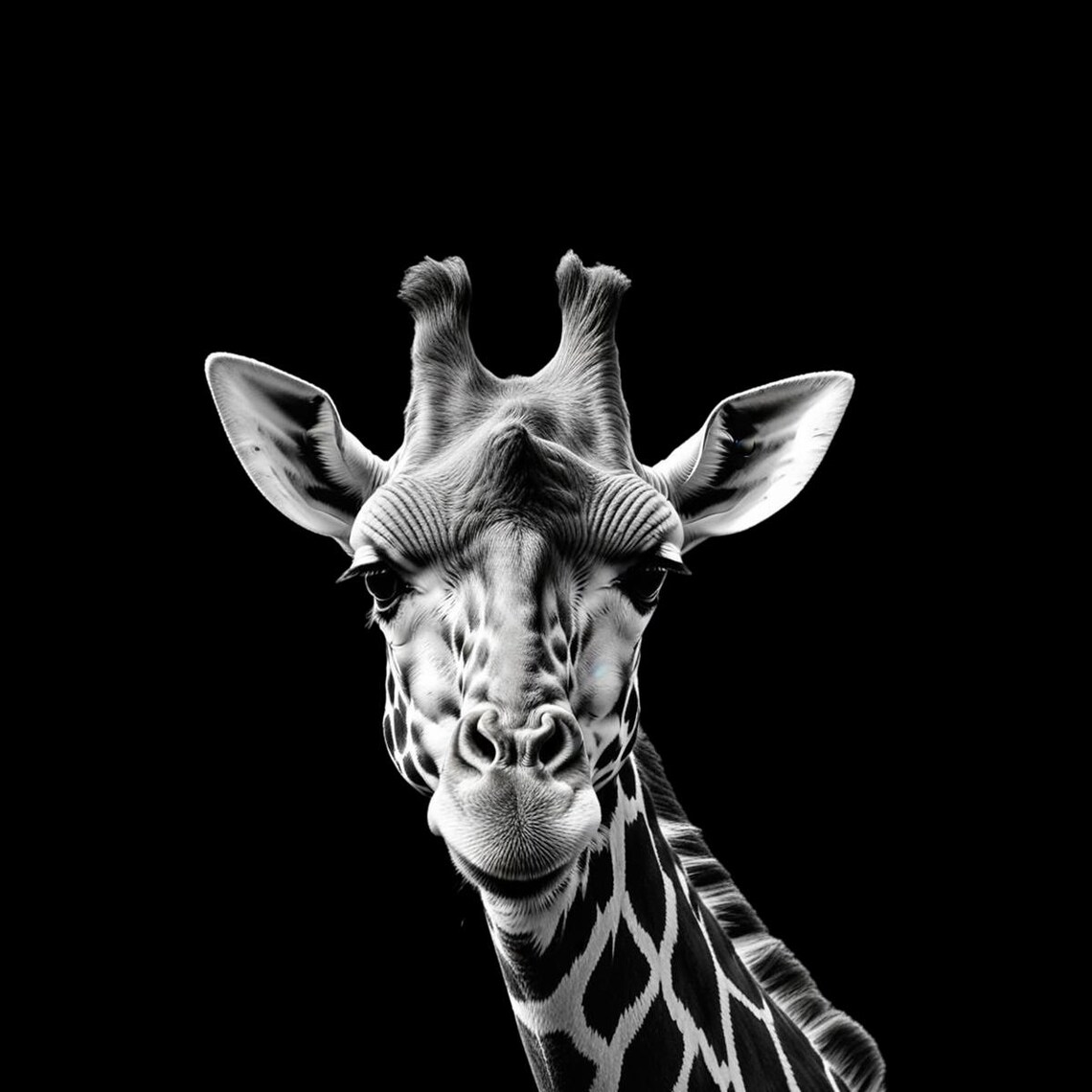 Black And White Giraffe Face Front Portrait Minimalist Wildlife Poster - Image 6