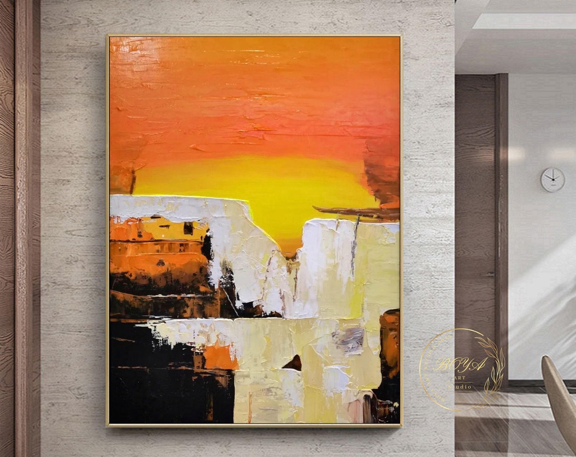 Orange Sunset Over White Cliffs Abstract Landscape Artwork Poster