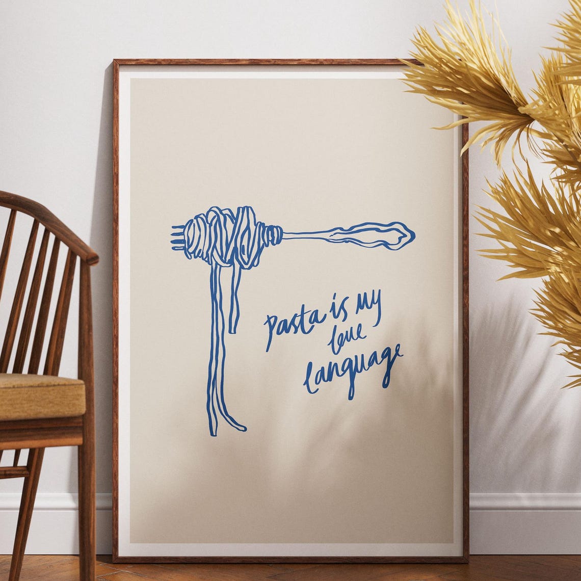Pasta Is My Love Language Spaghetti Fork Blue Line Kitchen Poster