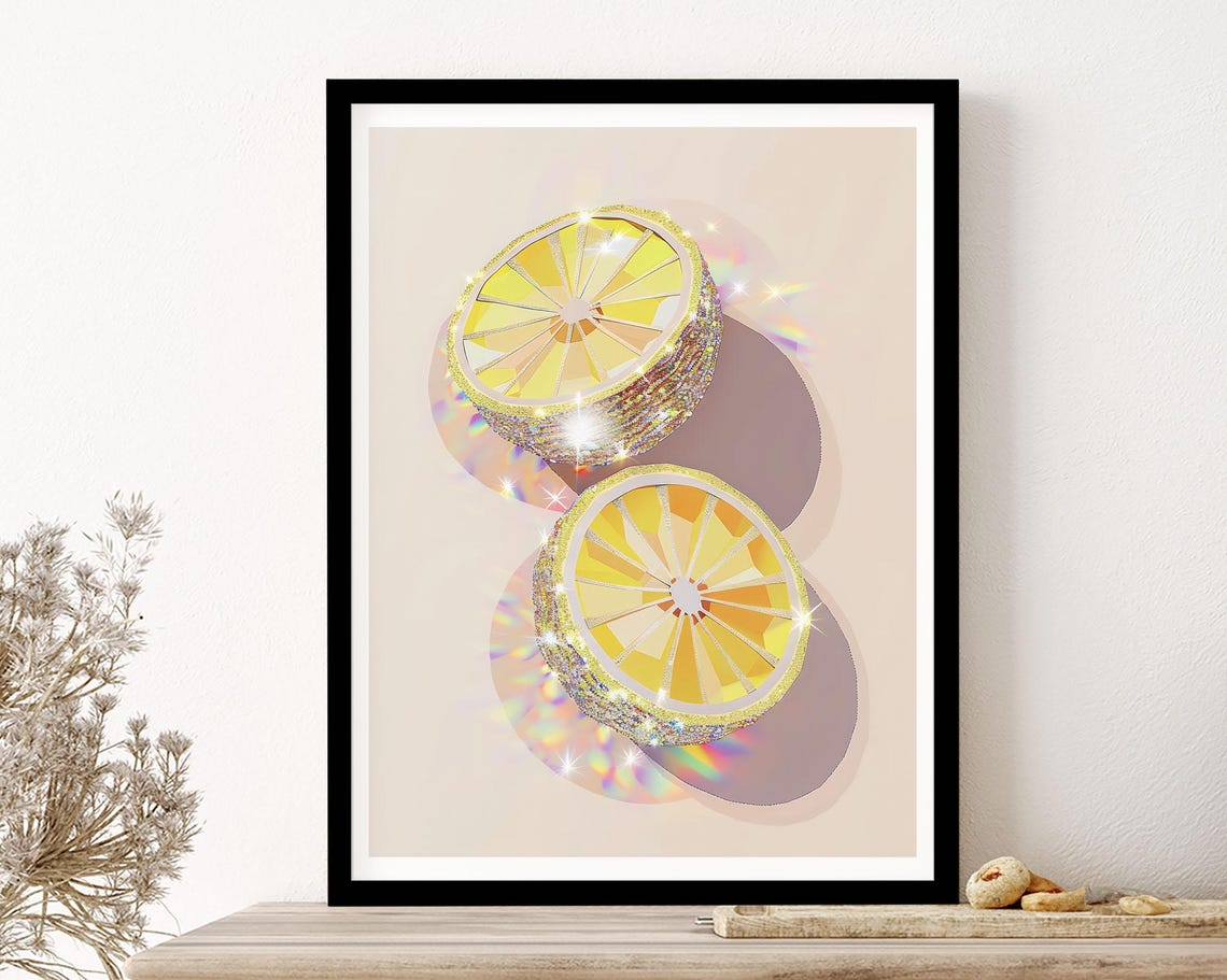 Glitter Lemon Slices Sparkly Disco Citrus Trendy Kitchen Poster - Image 3