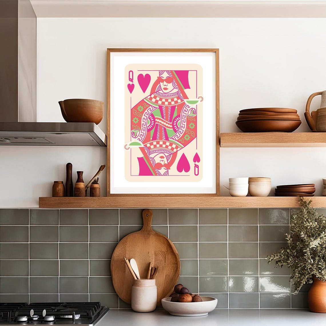 Queen of Hearts Playing Card Pink Cocktail Preppy Bar Cart Poster - Image 2