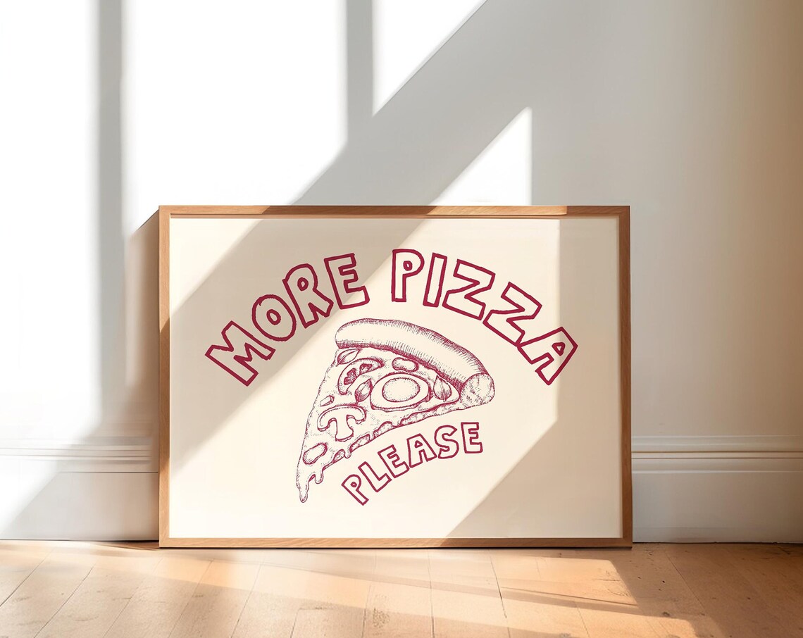 More Pizza Please Red Slice Hand Drawn Italian Food Poster Art - Image 5
