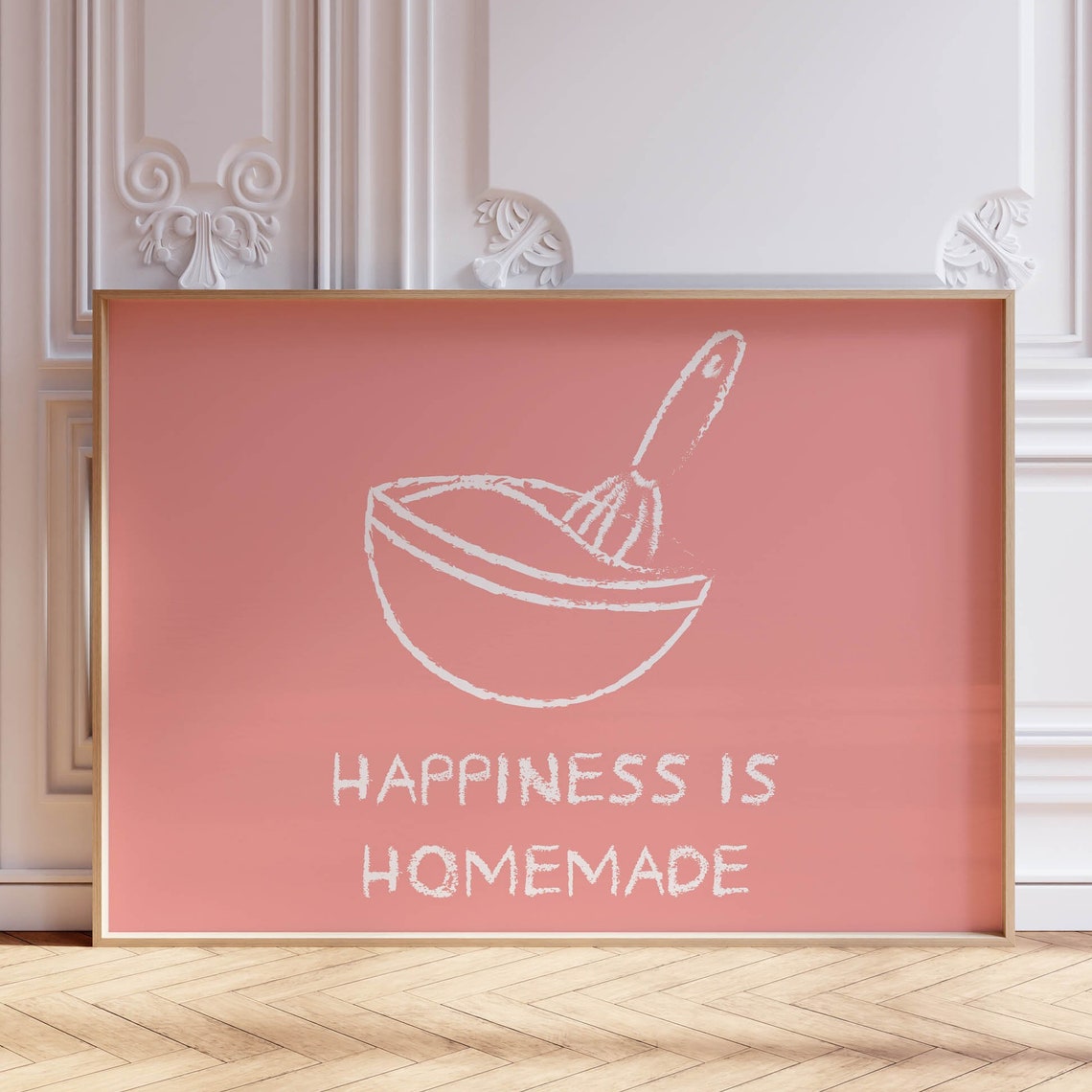 Happiness Is Homemade Pink Bowl Whisk Sketch Kitchen Quote Poster
