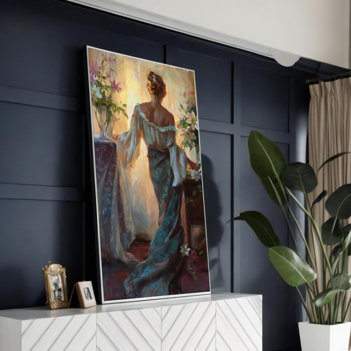 Elegant Lady Painting, Floral Romantic Home Decor - Image 5