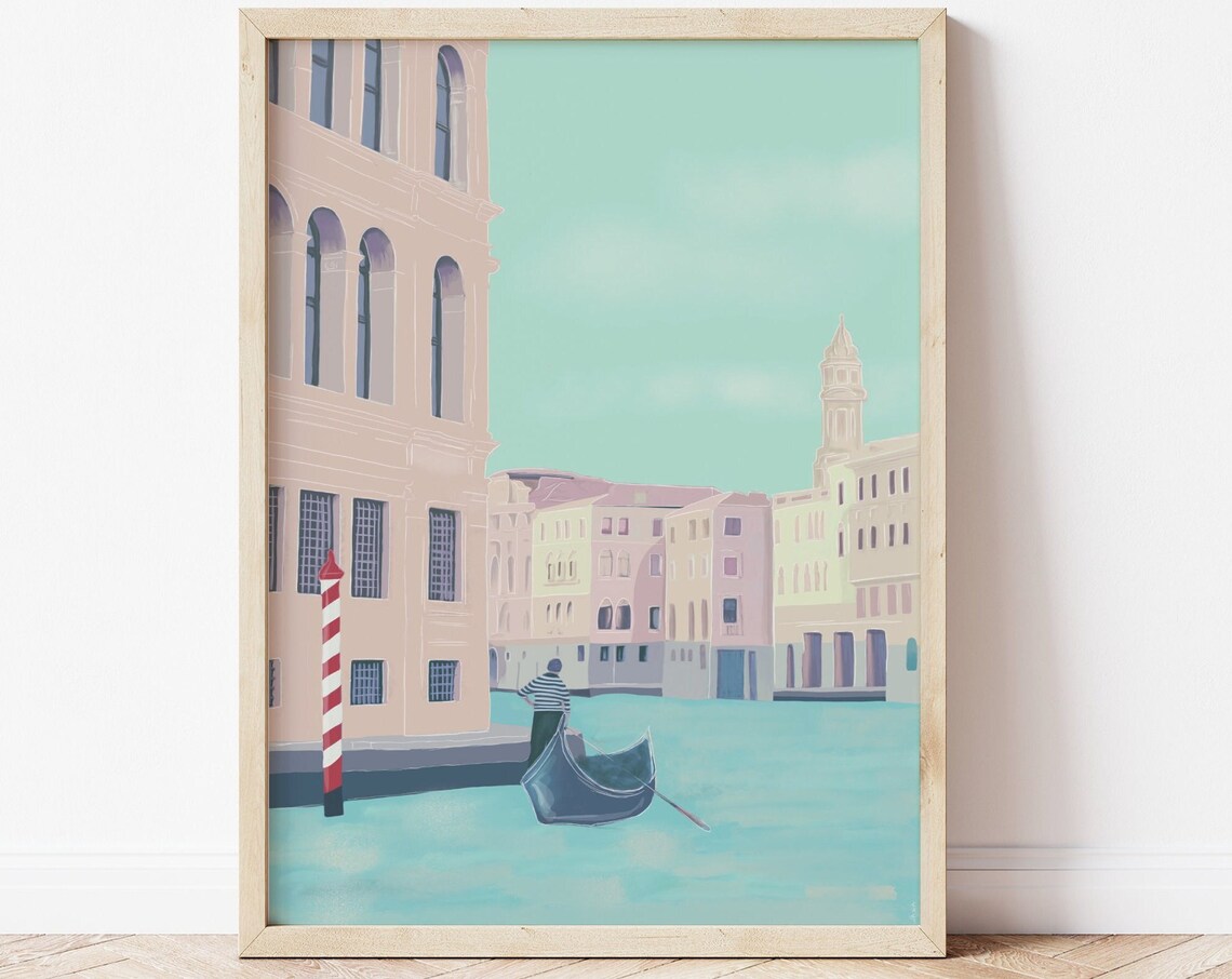 Venice Illustration Venice Travel Print Italy Illustration Venice Wall Art Venice Gondola Print Italy Travel Poster Italy Print